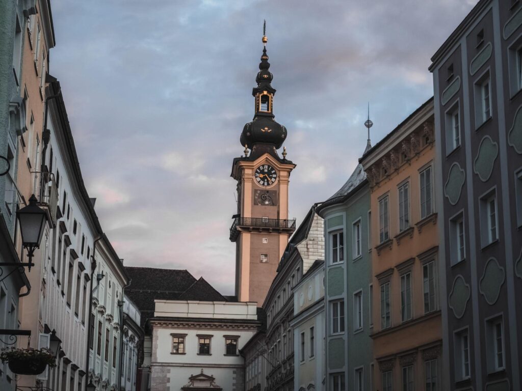 Charming medieval architecture in Altstadt Linz Austria